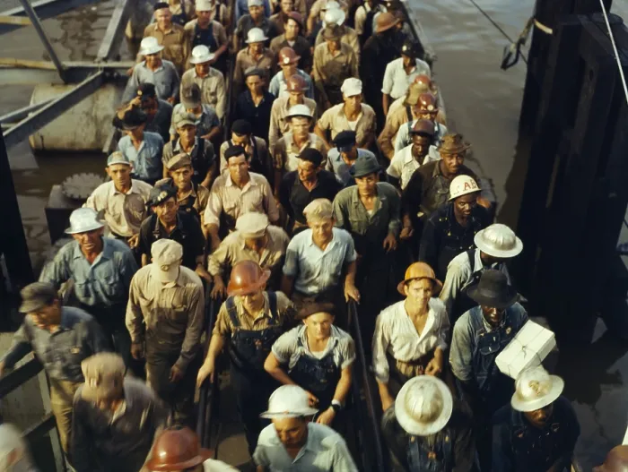 Framed Print : War workers leaving Pennsylvania shipyards Beaumont Texas. June 1943