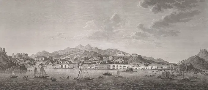 Framed Print : Warehouses and post of Macau in 1813 Framed Print : Warehouses and post of Macau in 1813