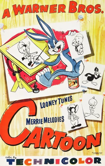 Framed Print : WARNER BROTHERS CARTOON, from left: Elmer Fudd, Bugs Bunny, Porky Pig, Daffy Duck, Tweety Pie, Sniffles the Mouse on 1948 promotional poster