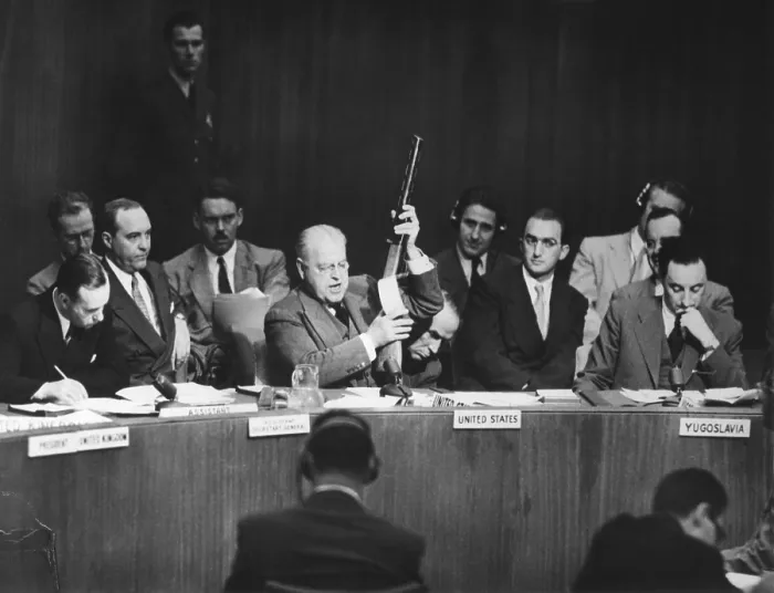 Framed Print : Warren Austin, U.S. delegate to UN, charged that Russia was delivering arms to North Koreans Framed Print : Warren Austin, U.S. delegate to UN, charged that Russia was delivering arms to North Koreans