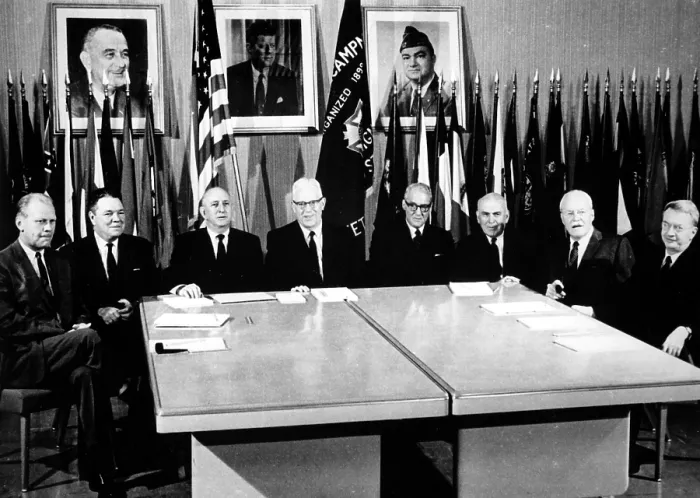 Framed Print : The Warren Commision: Gerald Ford, Hale Boggs, Richard B. Russell, Earl Warren, John Sherman Cooper, John J. McCloy, Allen W. Dulles, J. Lee Rankin, 1964