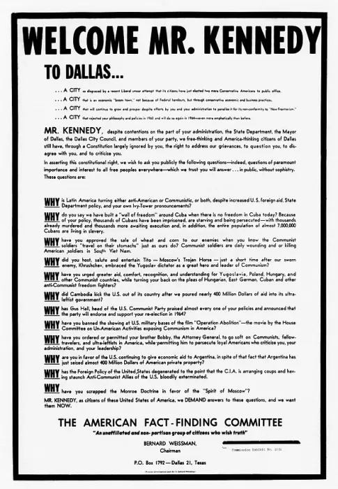Framed Print : Warren Commission Exhibit. Right-wing anti-communist broadside posted during President John Kennedy's political trip to Texas in November 1963