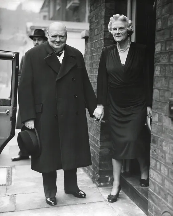 Framed Print : Wartime Prime Minister, Winston Churchill, with his wife Clementine on his 73rd Birthday. The leader of the Conservative Opposition Party, is at his London home. Nov. 30, 1947