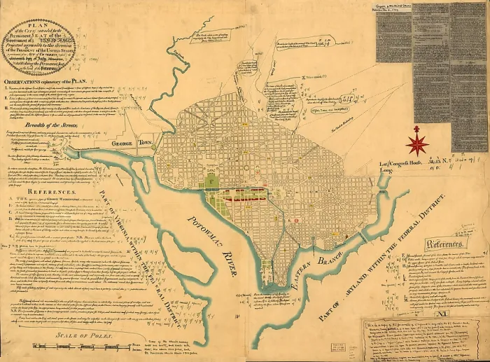 Framed Print : Washington, D.C. Map showing the original plan of what would become the District of Columbia. By Peter Charles L'Enfant. 1791 Framed Print : Washington, D.C. Map showing the original plan of what would become the District of Columbia. By Peter Charles L'Enfant. 1791