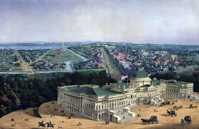 Framed Print : Washington D.C. and U.S. Capitol, looking west toward the Mall and Pennsylvania Avenue, 1856 Framed Print : Washington D.C. and U.S. Capitol, looking west toward the Mall and Pennsylvania Avenue, 1856