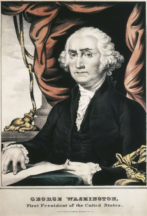 Framed Print : WASHINGTON, George (1732-1799). Portrait of George Washington with the inscription 'First President of the United States'. Engraving