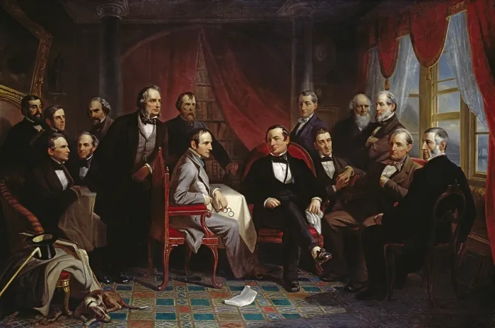 Framed Print : Washington Irving and his Literary Friends at Sunnyside, by Christian Schussele Framed Print : Washington Irving and his Literary Friends at Sunnyside, by Christian Schussele