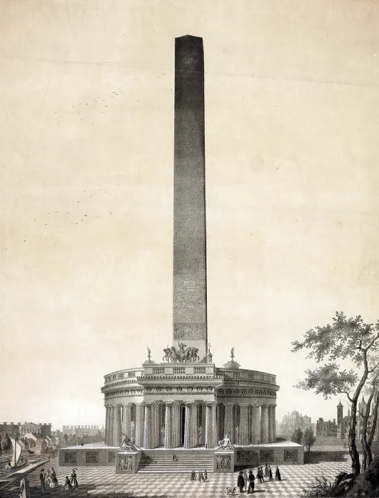 Framed Print : Washington Monument. Print showing the Washington Monument as designed by Robert Mills above a bust portrait of George Washington Framed Print : Washington Monument. Print showing the Washington Monument as designed by Robert Mills above a bust portrait of George Washington