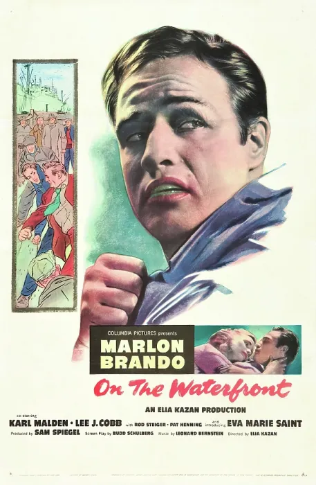 Framed Print : ON THE WATERFRONT, top: Marlon Brando, bottom from left: Eva Marie Saint, Marlon Brando, 1954