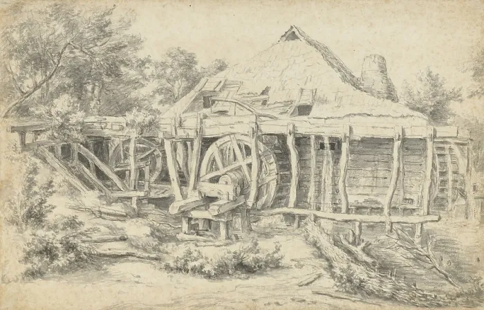 Framed Print : Watermill, by Jacob Van Ruisdael, 1657-59, Dutch drawing, chalk and ink wash on paper. Dutch water mill made of wood (BSLOC_2016_3_211) Framed Print : Watermill, by Jacob Van Ruisdael, 1657-59, Dutch drawing, chalk and ink wash on paper. Dutch water mill made of wood (BSLOC_2016_3_211)