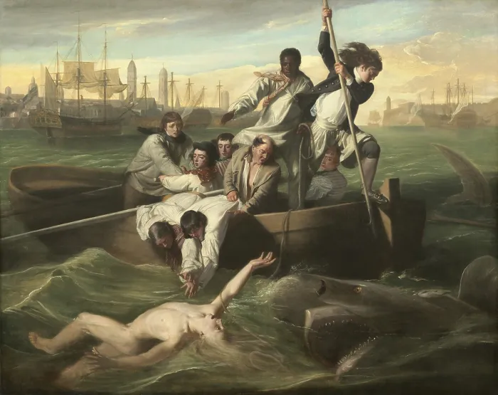 Framed Print : Watson and the Shark, by John Singleton Copley, 1778, American painting, oil on canvas. Shark attack on 14-year-old sailor Brook Watson in Havana Harbor in 1749