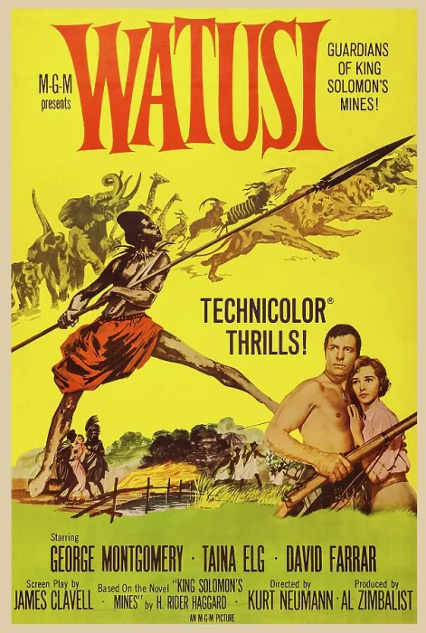 Framed Print : WATUSI, US poster art, from left: George Montgomery, Taina Elg, 1959