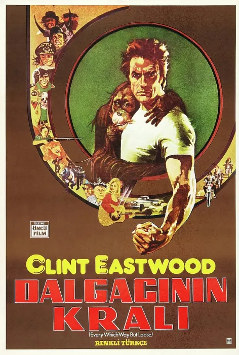 Framed Print : EVERY WHICH WAY BUT LOOSE, (aka DALGACININ KRALI), Turkish poster, from center left: Clyde the Orangutan, Clint Eastwood, 1978. Warner Bros. / courtesy Everett Collection