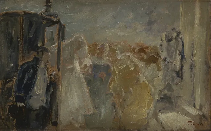 Framed Print : The wedding (Lo sposalizio), by Gaetano Previati, c. 1895-1896, 19th Century, oil on canvas, 25 x 40 cm - Italy, Campania, Naples, National Museum of Capodimonte