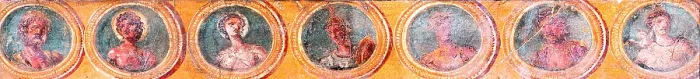 Framed Print : The Week - Calendar, by unknown artist, 45-79, 1st Century A.D. ripped fresco, 35 x 210 cm - Italy, Campania, Naples, National Archaeological Museum, Room LXXVIII, inv. 9519