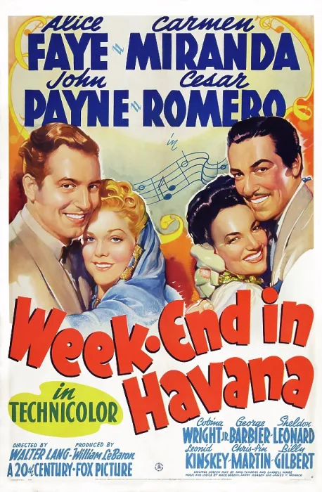 Framed Print : WEEK-END IN HAVANA, US poster art, from left: John Payne, Alice Faye, Carmen Miranda, Cesar Romero, 1941. TM and Copyright 20th Century Fox Film Corp