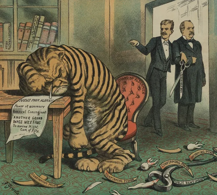 Framed Print : Weeping Tammany Tiger with the face of NYC Democratic Boss John Kelly Framed Print : Weeping Tammany Tiger with the face of NYC Democratic Boss John Kelly