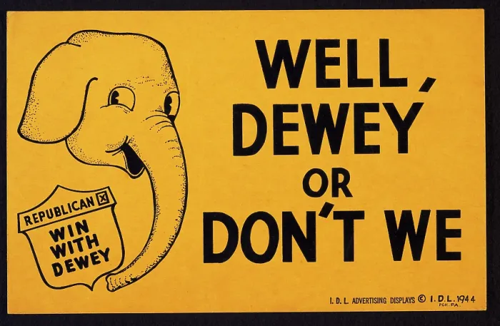 Framed Print : Well, Dewey or Don't We Republican - Win with Dewey reads a campaign poster. Republican Thomas Dewey lost the 1944 presidential election to FDR Framed Print : Well, Dewey or Don't We Republican - Win with Dewey reads a campaign poster. Republican Thomas Dewey lost the 1944 presidential election to FDR