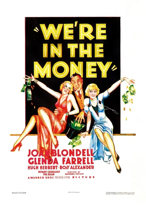Framed Print : WE'RE IN THE MONEY, US poster art, from left: Glenda Farrell, Hugh Herbert, Joan Blondell, 1935