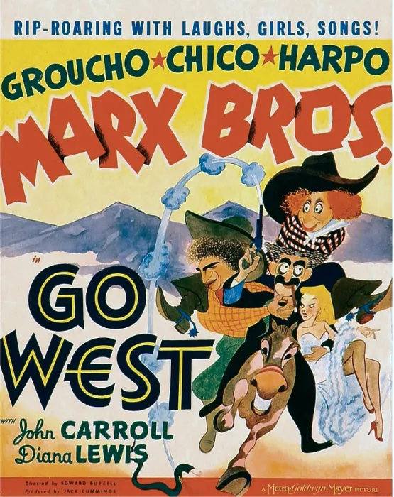 Framed Print : GO WEST, Marx Brothers-top: Harpo Marx, bottom from left: Chico Marx, Groucho Marx, Diana Lewis on window card, 1940 Framed Print : GO WEST, Marx Brothers-top: Harpo Marx, bottom from left: Chico Marx, Groucho Marx, Diana Lewis on window card, 1940