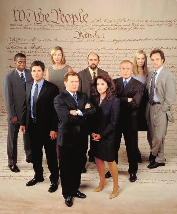 Framed Print : THE WEST WING, Dule Hill, Rob Lowe, Allison Janney, Martin Sheen, Richard Schiff, Stockard Channing, John Spencer, Janel Maloney, Bradley Whitford, (season 3), 1999-2006