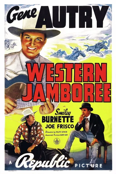 Framed Print : WESTERN JAMBOREE, US poster art, from top left: Gene Autry, Smiley Burnette, Joe Frisco, 1938 Framed Print : WESTERN JAMBOREE, US poster art, from top left: Gene Autry, Smiley Burnette, Joe Frisco, 1938