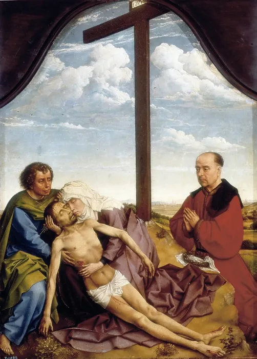 Framed Print : WEYDEN, Rogier van der (1400-1464). Piet. 1435. Saint John, the Virgin, dead Christ and a praying donor. International gothic. Oil on wood. SPAIN. Madrid. Prado Museum
