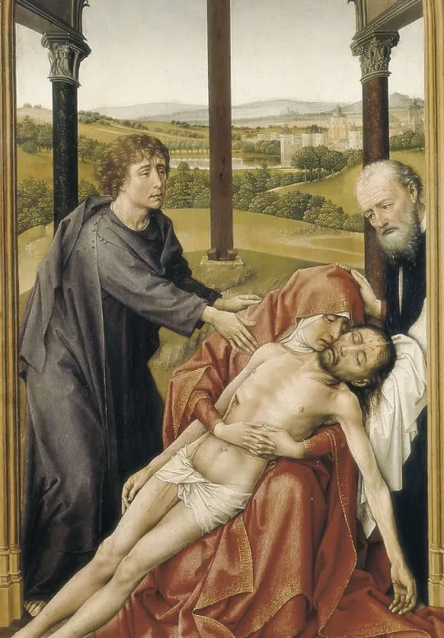 Framed Print : WEYDEN, Rogier van der (1400-1464). Piet. 1435. Saint John, the Virgin, dead Christ and a praying donor. International gothic. Oil on wood. SPAIN. Madrid. Prado Museum Framed Print : WEYDEN, Rogier van der (1400-1464). Piet. 1435. Saint John, the Virgin, dead Christ and a praying donor. International gothic. Oil on wood. SPAIN. Madrid. Prado Museum