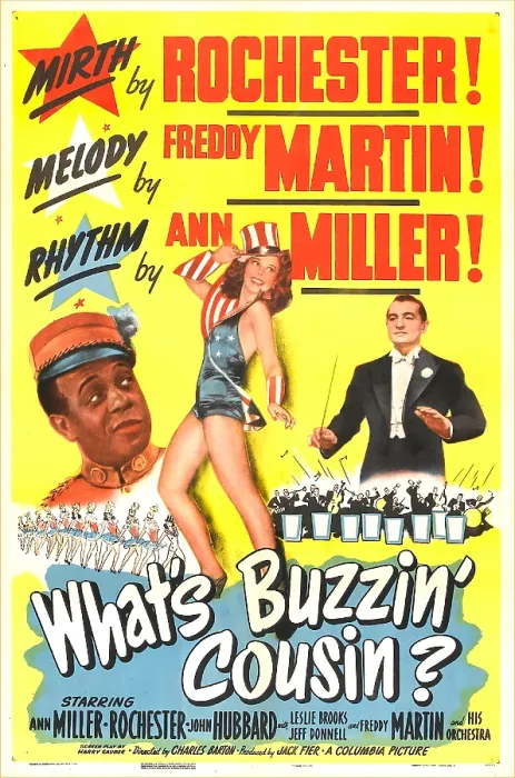 Framed Print : WHAT'S BUZZIN, COUSIN?, US poster, Eddie Rochester Anderson, Ann Miller, Freddy Martin, 1943