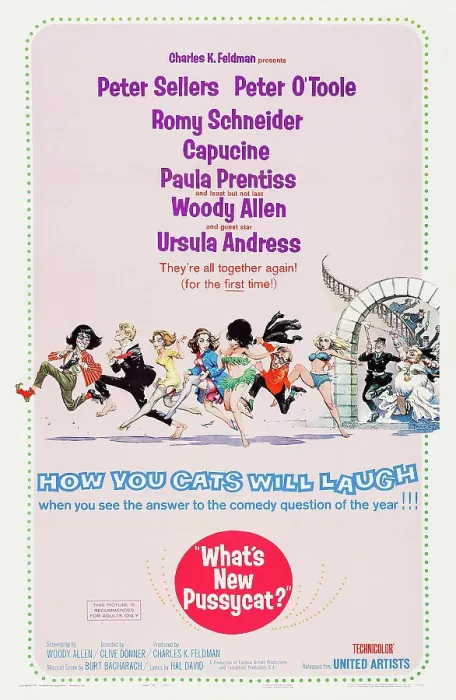 Framed Print : WHAT'S NEW PUSSYCAT?, US poster art, far left: Peter Sellers, 1965
