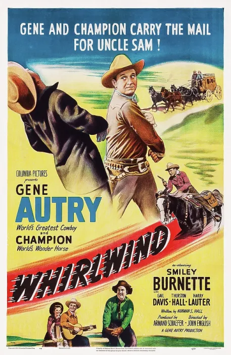 Framed Print : WHIRLWIND, US poster art, top: Gene Autry; below from left: Gail Davis, Gene Autry, Smiley Burnette, 1951