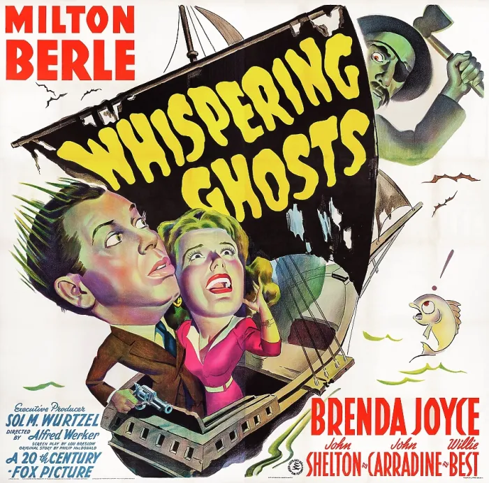 Framed Print : THE WHISPERING GHOSTS, US poster art, from top: John Carradine, Milton Berle, Brenda Joyce, 1942. TM and Copyright 20th Century Fox Film Corp