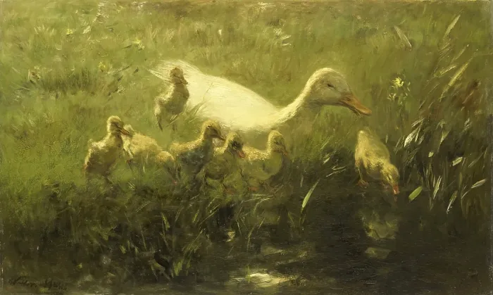 Framed Print : White Duck with her Seven Chicks, by Willem Maris, c. 1880-1910, Dutch painting, oil on canvas. (BSLOC_2016_1_311) Framed Print : White Duck with her Seven Chicks, by Willem Maris, c. 1880-1910, Dutch painting, oil on canvas. (BSLOC_2016_1_311)