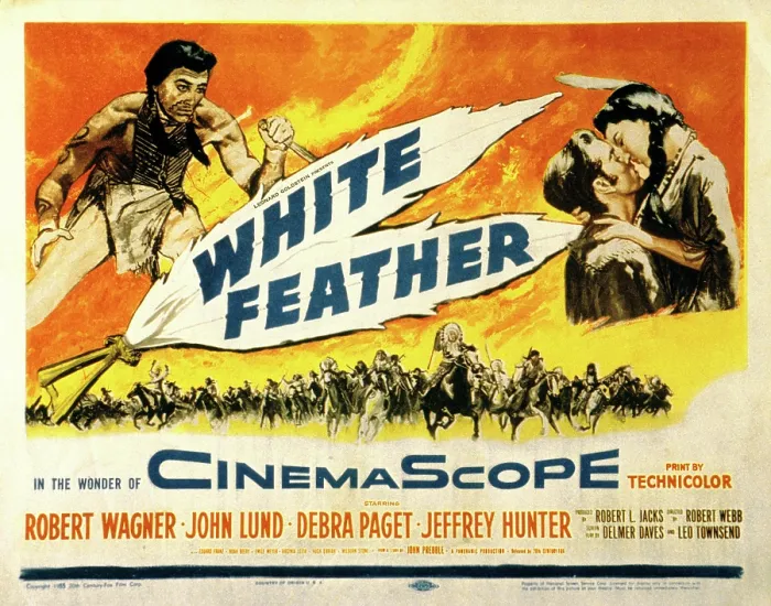 Framed Print : WHITE FEATHER, Jeffrey Hunter, Robert Wagner, Debra Paget, 1955, TM and copyright 20th Century Fox Film Corp. All rights reserved / Courtesy Everett Collection Framed Print : WHITE FEATHER, Jeffrey Hunter, Robert Wagner, Debra Paget, 1955, TM and copyright 20th Century Fox Film Corp. All rights reserved / Courtesy Everett Collection