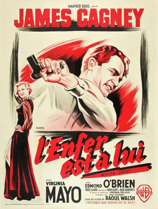 Framed Print : WHITE HEAT (aka L'ENFER EST A LUI), from left: Virginia Mayo, James Cagney on French poster art, 1949