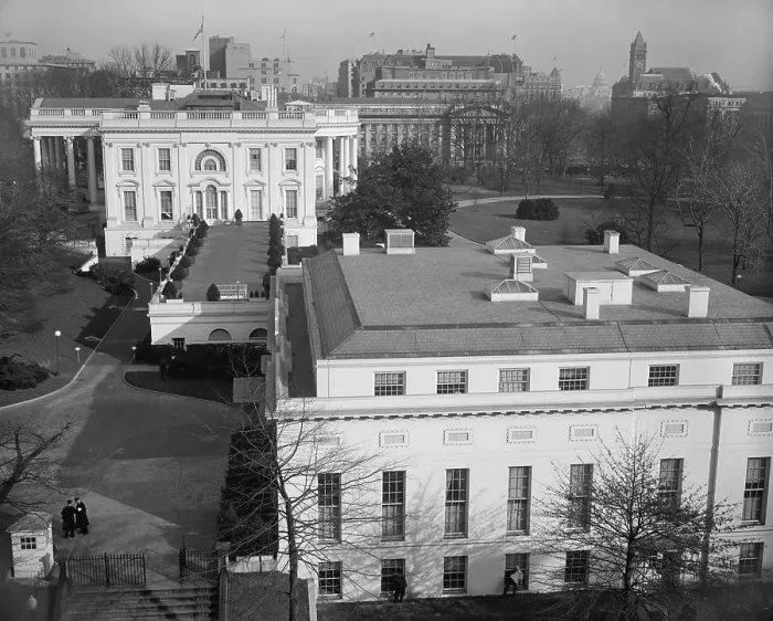 Framed Print : White House and the Executive Offices of the newly renovated West Wing. Feb. 8, 1938. (BSLOC_2013_8_7)