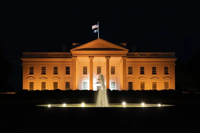 Framed Print : The White House North Portico is illuminated in gold light in recognition of Childhood Cancer Awareness Month, Sept. 23, 2021 (BSLOC_2021_15_39)