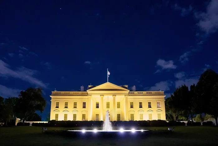 Framed Print : The White House North Portico is lit orange to celebrate Halloween, Oct. 31, 2021 (BSLOC_2021_15_40)