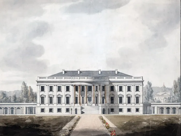 Framed Print : The White House. View of the South Portico as proposed by Latrobe. Washington, D.C. Benjamin Latrobe watercolor, ca. 1817