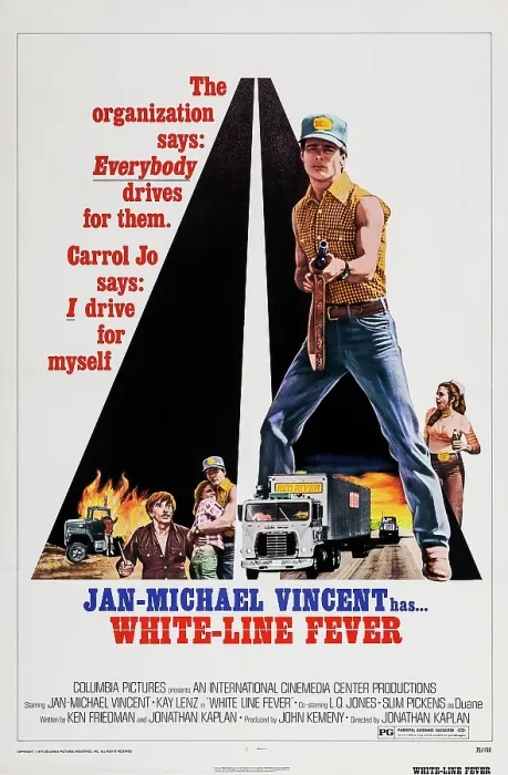 Framed Print : WHITE LINE FEVER, US poster art, with gun: Jan-Michael Vincent, 1975