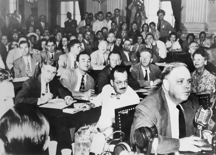 Framed Print : Whittaker Chambers before the House Un-American Activities Committee, Aug. 25, 1948. He repeated his testimony that State Department Director, Alger Hiss, was a secret communist Framed Print : Whittaker Chambers before the House Un-American Activities Committee, Aug. 25, 1948. He repeated his testimony that State Department Director, Alger Hiss, was a secret communist