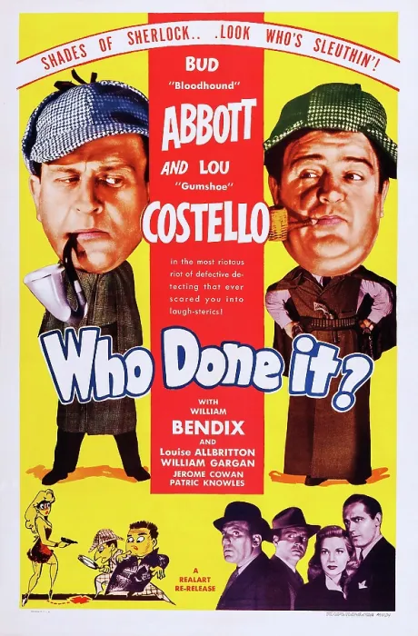 Framed Print : WHO DONE IT?, US poster, top from left: Bud Abbott, Lou Costello, bottom from left: William Bendix, William Gargan, Louise Allbritton, Patric Knowles, 1942