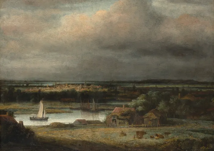 Framed Print : WIDE RIVER LANDSCAPE, by Philips Koninck, 1648-49, Dutch painting, oil on canvas