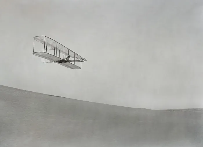 Framed Print : Wilbur Wright gliding above the slope of Big Kill Devil Hill at Kitty Hawk, NC, Oct. 10, 1902 (BSLOC_2018_2_144)