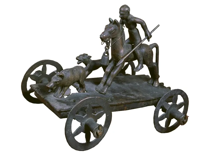 Framed Print : Wild boar Hunting Chariot. 5th-3rd c. BC. Iberian art. Sculpture on bronze. FRANCE. Saint-Germain-en-Laye. Museum of National Antiquities. Proc: SPAIN. Merida