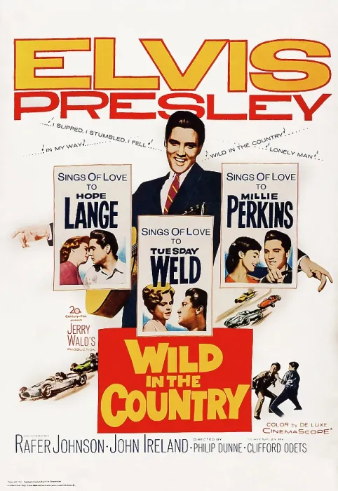 Framed Print : WILD IN THE COUNTRY, US poster art, Elvis Presley, center and in insets with, from left: Hope Lange, Tuesday Weld, Millie Perkins, 1961 Framed Print : WILD IN THE COUNTRY, US poster art, Elvis Presley, center and in insets with, from left: Hope Lange, Tuesday Weld, Millie Perkins, 1961