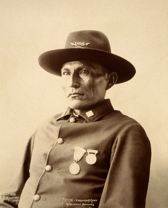Framed Print : Wild West. Naiche, Chiricahua Apache chief, half-length portrait, facing left, dressed in a military uniform decorated with medals, Adolph F. Muhr, photographer, 1898