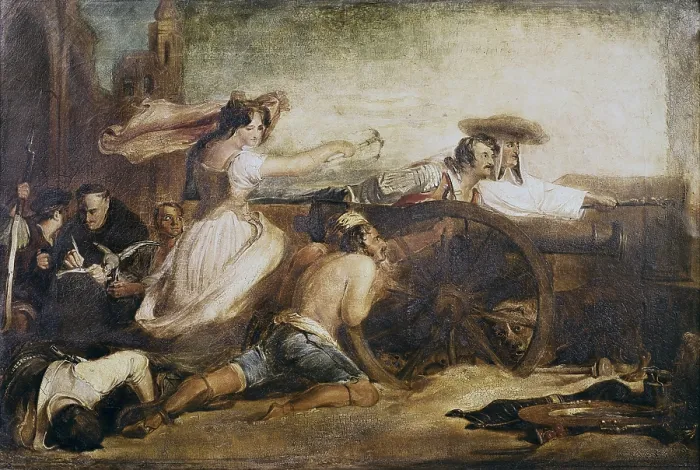 Framed Print : Wilkie, Sir David (1785-1841). The Maid of Saragossa. 1827. Peninsular War. Scene of the sieges of Saragossa with Agustina de Aragn. Oil on canvas. SPAIN. Zaragoza