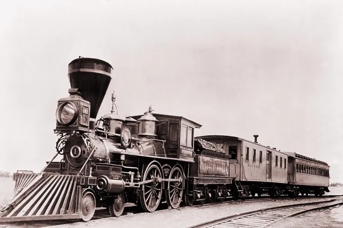 Framed Print : William Crooks a 1861 locomotive of the Great Northern Railway with tender and cars. The tender is a special car to carry fuel and water to keep the locomotive running