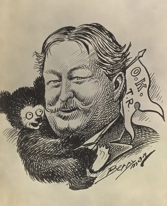 Framed Print : William Howard Taft, being hugged by Teddy Bear holding pennant O.K. T.R Framed Print : William Howard Taft, being hugged by Teddy Bear holding pennant O.K. T.R